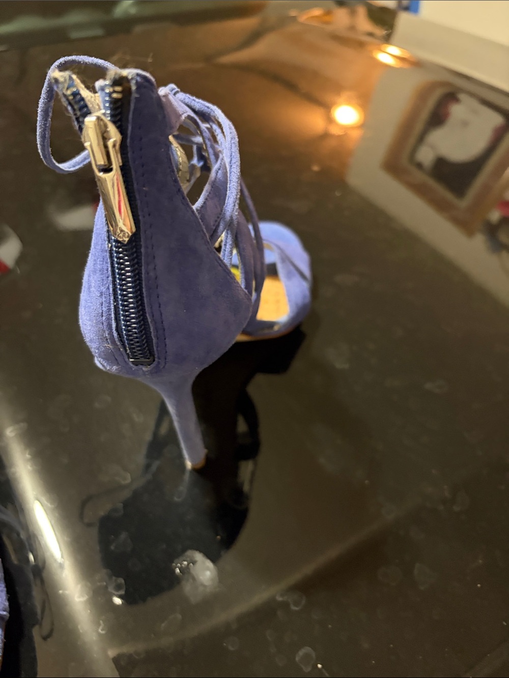 Sam Edelman Blue Suede Lace-Up Heels with Yellow Tassels - Picture 2 of 4